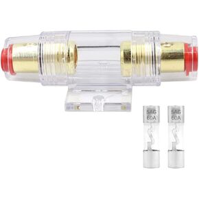 Car Stereo Fuse Holder, 4-8 Gauge AWG in-line Waterproof AGU Fuse Holder with 2 Pcs Fuse, Automotive Audio Circuit Breaker Power Safety Protection for Car Audio Alarm Amplifier Compressor (60A)