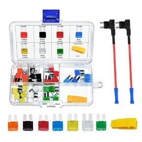 MuHize Standard Fuse Assortment Kit - Upgrade 100Pcs Auto ATO Blade Fuses(2A 3A 5A 7.5A 10A 15A 20A 25A 30A 35A), 12v 10 Pack 14 Gauge Inline Fuse Holders with Puller Tool