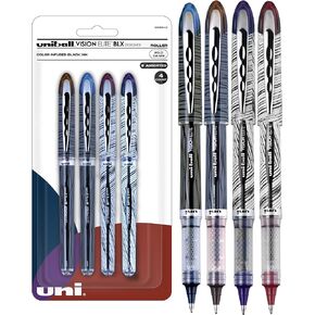 Uni-Ball Vision Elite Rollerball Pens, Black Pens 4-Pack - Stylish Bold Pens with 0.8mm Ink, Ink Black Pen, School Pens, Smooth Writing Pens, School and Office Supplies