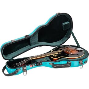 Crossrock Fiberglass F-Style Mandolin Case, with Accessory Compartment, Backpack Straps, TSA Lock-Mint Blue (CRF2020MFMB)