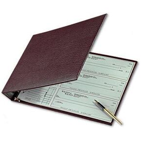 Burgundy 7-Ring 3 On A Page Business Check Book Binder, 600 Check Capacity with Clear Vinyl Pouch Bill Keeper – Desktop Checkbook Binder with Removable 6-Year Calendar in Burgundy by ABC Printing