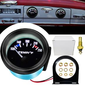 12V Water Temperature Gauge for Car, 2" 52mm Water Temp Gauge 100-250℉, Car Coolant Temp Gauge with Sensor, Car LED Backlight Water Temperature Gauge for Car Truck Vehicle Boat Automotive RV UTV