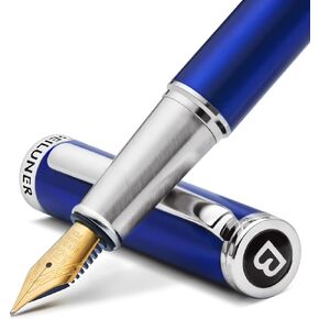 BEILUNER Luxury Fountain Pen Set,Solid 24K Gilded Medium Nib, Modern Classic Limited Edition -Includes 6 Ink Cartridges&Ink Refill Converter with Gift Case-Perfect for Men and Women（Charming blue）