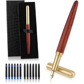 cobee Handcrafted Wooden Fountain Pens Set, Vintage Luxury Wood Fountain Pen 0.5mm Fine Point Smooth Writing Pen With 12 Ink 2.6 mm Cartridges and Gift Box for Journaling Calligraphy Supplies(C)