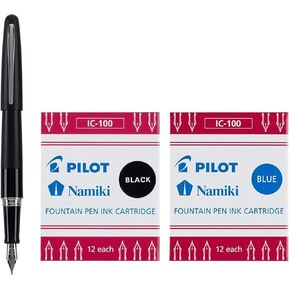 PILOT Metropolitan Collection Fountain Pen, Black Barrel, Classic Design, Medium Nib, With 12 Black And 12 Blue, Ink Cartridges in Kuwait