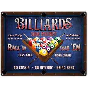 ديكور غرفة البلياردو - لوحة فنية جدارية لقواعد البلياردو، ديكور طاولة البلياردو، علامة معدنية خالية من الصدأ 9 بوصة × 11 بوصة، فتحات مثقوبة مسبقًا، مقاومة للطقس in Kuwait