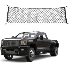 Truck Cargo Organizer Storage Nylon Universal Heavy Duty Net Fit 60" x 16" Cargo Net for Trucks from Chevy (Chevrolet), Ford, Toyota, GMC, Dodge RAM, Jeep with 4 Carabiner Buckles
