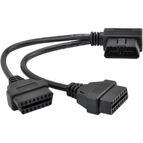 iKKEGOL 30cm/12 Right Angle OBD2 OBD II Y Splitter Cable 1x Male and 2X Female J1962 Port Cord Adapter