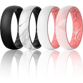 ThunderFit Silicone Wedding Bands for Women, Breathable 2 Layer - 5.5mm Wide - 1.5mm Thick