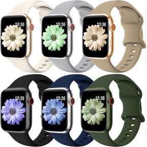 6 Pack Sport Bands Compatible with Apple Watch Bands 40mm 38mm 41mm 42mm 44mm 45mm 49mm,Soft Silicone Waterproof Strap for iWatch Ultra2 Series 9 Ultra 8 7 6 5 4 3 2 1 SE Women Men