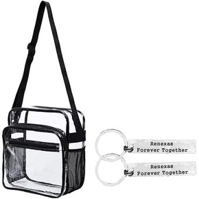 Renexas Clear Bag Stadium Approved, Clear Crossbody bag Stadium approved with Adjustable Strap - PVC Clear Bags for Concerts with Zipper for Women and Men-Clear Tote Bags For Concert Work Sport Event