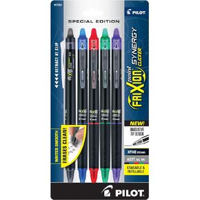 Pilot Frixion Point Synergy Clicker Retractable & Erasable Gel Ink Pens, 0.5mm Extra Fine Point, Assorted Colors, 5-pack