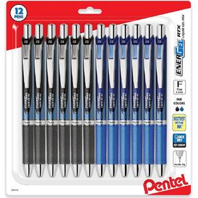 Pentel Energel 0.5 mm Needle Tip Pens, Rtx Retractable Liquid Gel Pen, 12 Pack Of 6 Black Ink & 6 Blue Ink Pens (total Of 12 Deluxe Pens In Box)