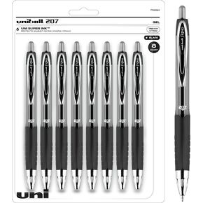 uniball Signo 207 Gel Pen, Retractable, Medium 0.7 Mm, Black Ink, Translucent Black Barrel, 8/pack