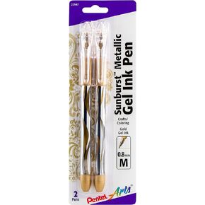Pentel Arts Sunburst Metallic Gel Pen, Medium Line, Permanent, Gold Ink, 2 Pack (K908BP2X)