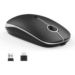 VssoPlor Type C Wireless Mouse, USB C MacBook Wireless Mouse Dual Mode Cordless Mice with USB and Type C Receiver Compatible with PC, Laptop, MacBook and All Type C Devices-Black and Silver