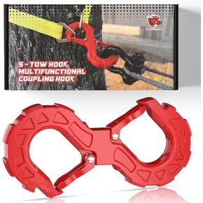 AMBULL 3/8 Tow Hook, Winch Hook for Off-Road Recovery, Towing Shackle 33000 Lbs, G80 Heavy Duty Strength Integrated Winch Quick Shackle, Red