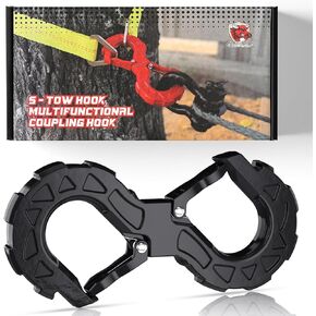 AMBULL 3/8 Tow Hook, Winch Hook for Off-Road Recovery, Towing Shackle 33000 Lbs, G80 Heavy Duty Strength Integrated Winch Quick Shackle, Red