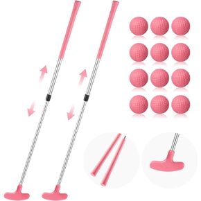 2 Pack Pink Golf Putter Kids Two Way Adjustable Golf Putter with 12 Pink PU Golf Balls for Kids Ages 3-5 6-8 9-12 Junior Girls Women Beginners Indoor Outdoor Green Mat Practice Home