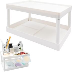 souG Desktop Storage Rack Organizer - Double-Layer Cosmetic Stationery Storage Holder - Table Sundries Display Shelf for Kitchen Bathroom Office Dorm - Clear