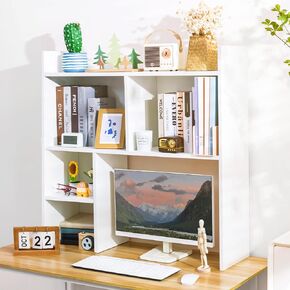 deli Desktop Shelf, Desk Hutch with 5 Shelves for Computer Desk, Desktop 3-Tier Display Rack, Multipurpose Wood Desktop Bookshelf Storage Organizer for Dorm Office Home