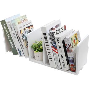 MyGift White Wood Desktop Bookshelf Organizer, Expandable Adjustable Display Shelf Book Rack