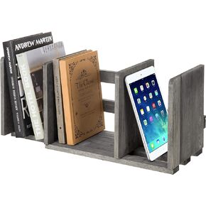 MyGift White Wood Desktop Bookshelf Organizer, Expandable Adjustable Display Shelf Book Rack