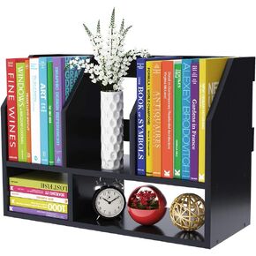 White Desk Organizers and Storage Small Desktop Bookshelf Length Expandable Desk Organization Shelves Counter Corner Book Shelf Adjustable Narrow Book Organizer for Desk Countertop
