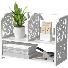 TY ARTS & CULTURE Desktop Organizer, Hollow Pattern Vintage Desk Storage Rack for Women Men and Kids, White Desktop Shelf Organizer for Home Office Desk Furniture