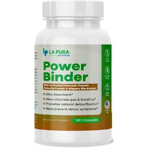 LaPura Power Binder Blend – Detox & Cleanse with Activated Charcoal, Organic Chlorella Powder & Slippery Elm Extract – Helps Alleviate Gas & Bloating – Promotes Natural Detoxification - 180 Capsules