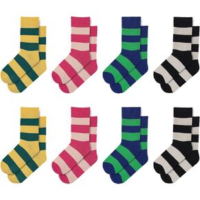 MINI PANDA 8 pairs crew socks for girls, Girls Rainbow Stripe cotton Socks