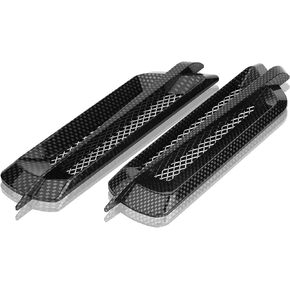 2Pcs Car Side Air Flow Vent Fender, Universal Steel Silver Air Flow Vent Fender Grille Duct Black Chrome Vent Car Decoration Sticker (Black carbon fiber)