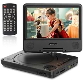مشغل DVD محمول مقاس 9.5 بوصة من WONNIE مع شاشة دوارة مقاس 7.5 بوصة للأطفال، بطارية قابلة لإعادة الشحن لمدة 4-6 ساعات، خالية من المناطق، مدخل/خارج AV، يدعم USB/بطاقة SD/مزامنة التلفزيون in Kuwait