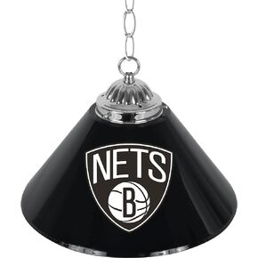 Trademark Global Pendant Light - Brooklyn Nets Logo 14-Inch Single Hanging Lamp with Pull Chain for Bar, Garage, or Man Cave Accessories