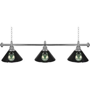 Trademark Global 3-Shade Hanging Lamp - Milwaukee Bucks Logo 60-Inch Light with Pull Chain - Bar, Garage or Man Cave Decor