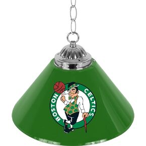 Trademark Global Pendant Light - Boston Celtics Logo 14-Inch Single Hanging Lamp with Pull Chain for Bar, Garage, or Man Cave Accessories
