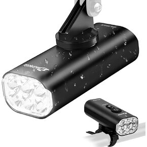 WASAGA Bike Lights Rechargeable, 2000 Lumen for Night Riding IPX6 Waterproof Bicycle Headlight, 6 LED 6 Light Modes Runtime 16 Hours Smart Front Light for Mountain Road Commuter Bikes Cycling Safety