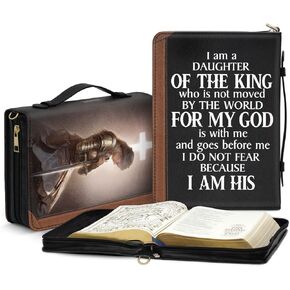 Jeuspirit Bible Covers - Leather Bible Organizer Case - Bible Book Carrier Bag With Zipper - Custom Name Christian Gifts For Women - Bible Holder Bag, Bible Carrying Case Large Size