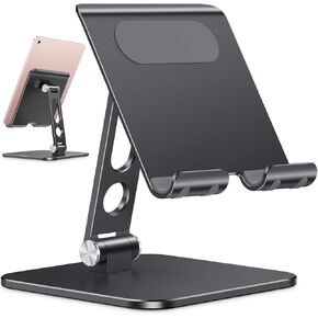 OMOTON Upgraded Adjustable Tablet Stand Holder, Heavy Duty Foldable Portable Monitor Stand, Travel Essentials for iPad Pro/Air/Mini, Surface Pro, 4.7''-15.6', Black