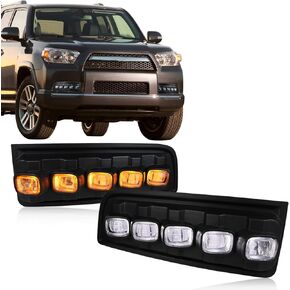 Switchback White/Amber Front Bumper Fog Daytime LED Running Light Sequential Turn Signal Feature Compatible with Toyota 2010-2013 4runner 4-Runner Fog Light Kit
