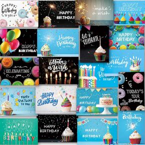 20 Unique Happy Birthday Cards with Envelopes, Birthday Cards Bulk with Short Generic Message Inside, 20 Unique Designs, 4x6 inches, Birthday Cards Assortment for Business and Personal