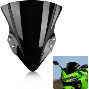 Windshield Windscreen Double Bubble for Ninja 250 400 EX400 2018 2019 2020 2021 2022 2023 (Black)