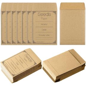 Teling 100 Pcs Packets Unfilled Kraft Wedding Favors Packets Self Adhesive Rustic Envelopes Small Flower Storage Packets Retro Party Favors for Guests(Fresh Style)