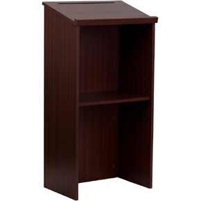 Adir Wooden Podium Stand - Speaking Podium with Storage Shelf, Hostess Stand for Restaurant, Lecture Podium, (46.25 Inches, Mahogany)