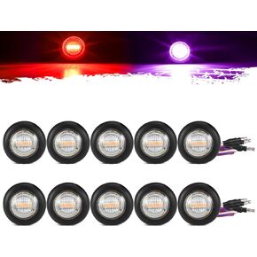 Partsam 10Pcs Dual Color 3/4" Round LED Marker Light Amber to Blue Auxiliary Light Side Marker Clearance Light Turn Signal Indicators with Bullet Plug for Trailer Truck Pickup Camper RV