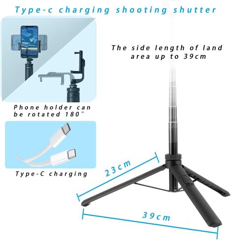 66" Selfie Stick Phone Tripod,Extendable/Rechargeable Remote Selfie Stick for Cell Phone 4"-7", Portable Tripod Stand Compatible with iPhone,Samsung,Huawei,LG,Smartphones,GoPro,Small Camera. in Kuwait