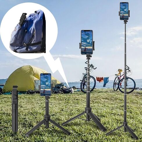 66" Selfie Stick Phone Tripod,Extendable/Rechargeable Remote Selfie Stick for Cell Phone 4"-7", Portable Tripod Stand Compatible with iPhone,Samsung,Huawei,LG,Smartphones,GoPro,Small Camera. in Kuwait