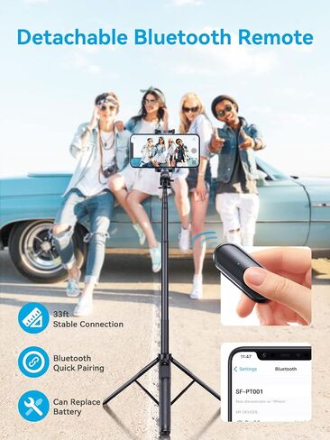 Selfie Stick Tripod - SOOMFON Extendable and Portable Phone Tripod Selfie Stick with Bluetooth Remote for iPhone 14 13 12 11 Pro Max XR X 8Plus 7, Samsung Android Smartphone and More, Pink in Saudi Arabia