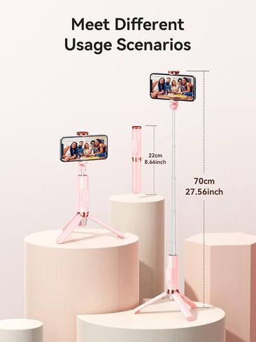Selfie Stick Tripod - SOOMFON Extendable and Portable Phone Tripod Selfie Stick with Bluetooth Remote for iPhone 14 13 12 11 Pro Max XR X 8Plus 7, Samsung Android Smartphone and More, Pink in Saudi Arabia