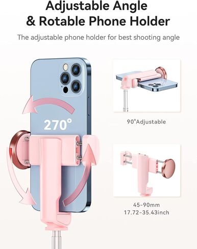 Selfie Stick Tripod - SOOMFON Extendable and Portable Phone Tripod Selfie Stick with Bluetooth Remote for iPhone 14 13 12 11 Pro Max XR X 8Plus 7, Samsung Android Smartphone and More, Pink in Saudi Arabia